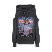 Maxi Print Katoenen Hoodie Versace Jeans Couture , Gray , Dames