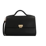 Grote leren handtas met moderne retrostijl Kazar , Black , Dames