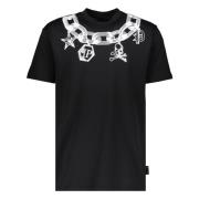 Katoenen T-shirt met Geribbelde Halslijn Philipp Plein , Black , Heren