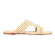 Raffia Square Toeline Slides Castañer , Beige , Dames