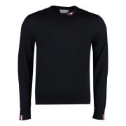 Wollen Crew-Neck Trui met Tricolor Detail Thom Browne , Blue , Heren