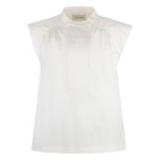 Katoenen Poplin Top met Zijsplitten Yves Salomon , White , Dames