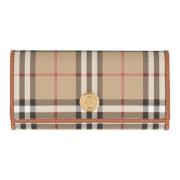 Geruit Motief Leren Portemonnee Burberry , Beige , Dames