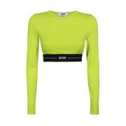 Crop Top met Logo Detail Msgm , Green , Dames