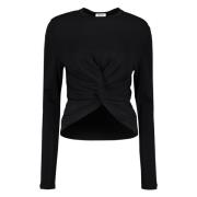 Gathered Front Viscose T-shirt Ambush , Black , Dames