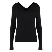 Geribbelde V-hals Wollen Trui Calvin Klein , Black , Dames