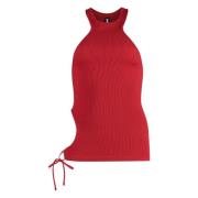 Geribbelde Tanktop met Uitgesneden Details Andrea Adamo , Red , Dames