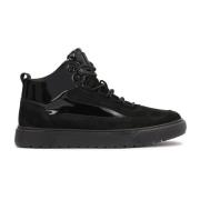 Zwarte Leren Sneakers met Glanzende Elementen Kazar , Black , Heren