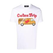 Grafisch Bedrukt Heren T-shirt - Caten Trip Dsquared2 , White , Heren