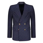 Wollen Jacquard Jas met Reverskraag Gucci , Blue , Heren