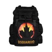 Nylon rugzak met logo detail Dsquared2 , Black , Heren