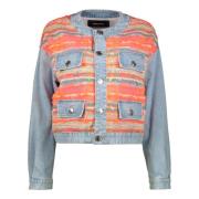 Mandarijn Kraag Denim Jack Tweed Inzet Dsquared2 , Multicolor , Dames