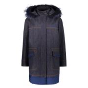 Denimjack met bontkraag Fendi , Blue , Dames