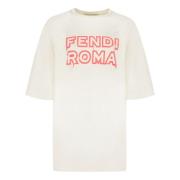 Logo Print Katoenen T-shirt Fendi , White , Dames