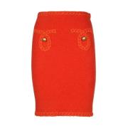 Bouclé Kokerrok met Metalen Knopen Moschino , Red , Dames