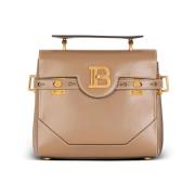 Bruine leren tas met goudkleurige details Balmain , Brown , Dames