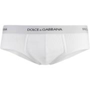 Katoenen Slip met Contrasterend Logo Dolce & Gabbana , White , Heren