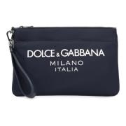 Nylon Pouch met Leren Details Dolce & Gabbana , Blue , Heren