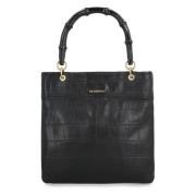 Croco-print leren tote tas met bamboe handvatten Jil Sander , Black , ...