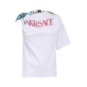 Logo Print T-shirt Medusa Veiligheidsspeld Versace , White , Dames