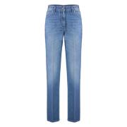 Boyfriend Jeans met Leren Logo Versace , Blue , Dames