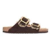 Bontgevoerde Shearling Slides Birkenstock , Brown , Heren