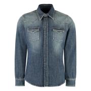 Denim Overhemd met Contraststiksels Dolce & Gabbana , Blue , Heren