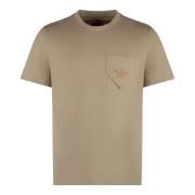 Geribbelde katoenen T-shirt met voorzak MCM , Beige , Heren