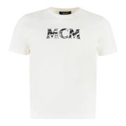 Katoenen logo T-shirt MCM , White , Heren