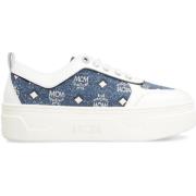 Denim Platform Sneakers met Leren Details MCM , Blue , Dames