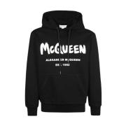 Maxi Print Katoenen Hoodie Alexander McQueen , Black , Heren