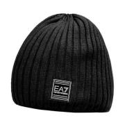 Dames Beanie Hoed met Logo Plaque Emporio Armani EA7 , Black , Dames