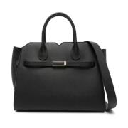 Zwarte Milano Medium Leren Tas Valextra , Black , Dames