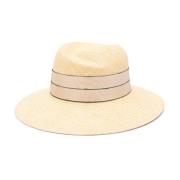 Stro Geweven Hoed met Strik Detail Borsalino , Beige , Dames