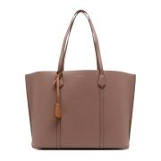 Leren handtas met dubbel T-motief Tory Burch , Brown , Dames