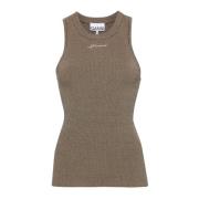 Gebreide Mouwloze Top met Logoborduursel Ganni , Beige , Dames