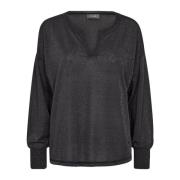 Zwarte Blouse met Lange Mouwen en V-Hals MOS Mosh , Black , Dames