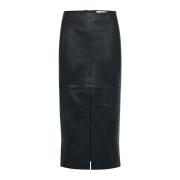 Zwarte leren rok met voorste split InWear , Black , Dames