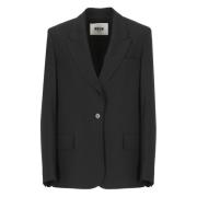 Zwarte Wollen Blazer Peak Revers Jas Msgm , Black , Dames