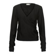 Wrap Top Blouse met Gedrapeerde Details Gestuz , Black , Dames