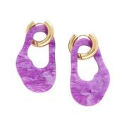 Gouden Hoop Oorbellen met Paars Detail Notre-v , Purple , Dames