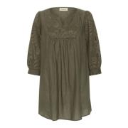 Tuniekjurk met Pofmouwen en Geborduurde Mouwen Cream , Green , Dames