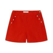 Linnen shorts met gouden details Busnel , Red , Dames