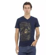 Stijlvol Blauw V-hals T-shirt Trussardi , Blue , Heren