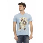 Elegant Tee met V-hals en Frontprint Trussardi , Blue , Heren