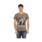 Luxe V-hals T-shirt met Stijlvolle Print Trussardi , Brown , Heren