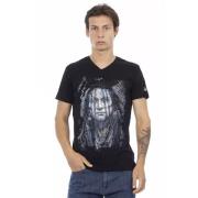 Elegant V-hals T-shirt met Frontprint Trussardi , Black , Heren