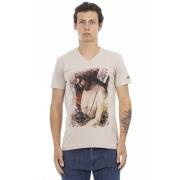 Beige V-hals T-shirt met Frontprint Trussardi , Beige , Heren