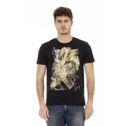 Elegant Zwart Ronde Hals T-shirt met Unieke Print Trussardi , Black , ...