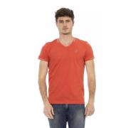 Oranje V-hals T-shirt met borstprint Trussardi , Orange , Heren